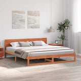 Bed Frame with Headboard Wax Brown 180 x 200 cm Solid Pine Wood 873264