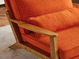 Mid-Century Modern Accent Chair with Wooden Frame - Oak Armrest, Linen-Cotton Burnt Orange 66576481