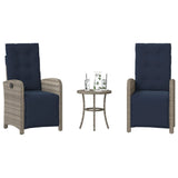 3 Piece Bistro Set with Cushions Grey Poly Rattan 365207