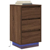 Bedside Cabinet with LED Lights Brown Oak 38x34x65 cm 861307