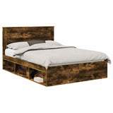 Bed Frame with Drawer Smoked Oak 150 x 200 cm Solid Pine Wood 3410076