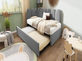 Upholstered Bed Daybed with Pull-Out Bed, 3FT Single Sofa Bed 90 x 190 cm, Guest Beds for Adults and N601P272133G