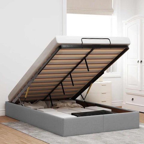 Ottoman Bed Frame without Mattress Light Grey Double Fabric 3310919