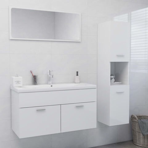 ZNTS Bathroom Furniture Set High Gloss White Engineered Wood 3071429