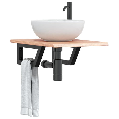 Basin Shelf Wall Mounted Steel and Solid Wood Oak 3302559