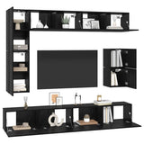 TV Cabinet Set Wall-mounted 8 pcs Black Oak Engineered Wood 3393295