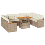 10 Piece Garden Sofa Set with Cushions Beige Poly Rattan Acacia 3327530