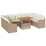 10 Piece Garden Sofa Set with Cushions Beige Poly Rattan Acacia 3327530