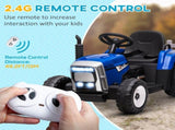 Ride On Tractor, Battery Powered Electric Car, with Detachable Trailer, Remote Control, Music - Blue T3398P348359
