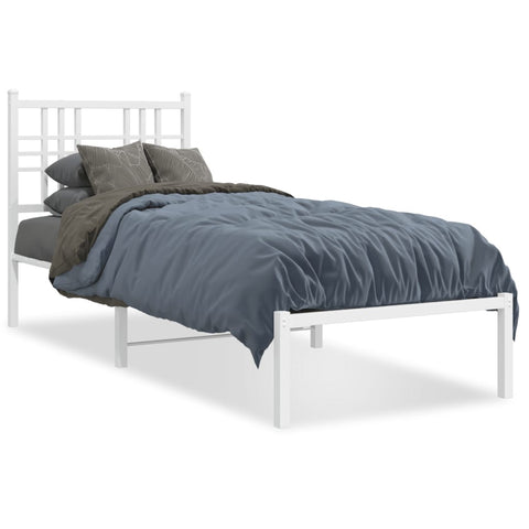 ZNTS Metal Bed Frame with Headboard White 80x200 cm 376364