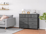 Bedroom Chest of Drawers, 10 Drawer Dresser with Foldable Fabric Drawers and Steel Frame, Black T3398P344326