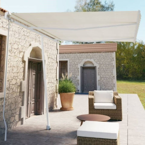 ZNTS Freestanding Manual Retractable Awning 350x250 cm Cream 3069517