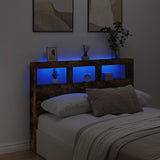 Headboard Cabinet with LED Smoked Oak 140x17x102 cm 839200