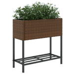 ZNTS Garden Planter with Shelf Brown Poly Rattan 366388