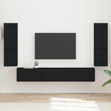 TV Cabinet Set Wall-mounted 4 pcs Black Engineered Wood 3409043