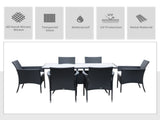 6 Seater Rattan Dining Set with Cushions, Rattan Garden Furniture Set with 6 Armchairs, Rectangular T3398P318599