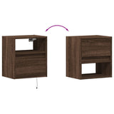 ZNTS Wall-mounted Bedside Cabinet with LED Lights Brown Oak 3307987