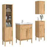 Bathroom Furniture Set FLORO 4 pcs Wax Brown Solid Pine Wood 3385885
