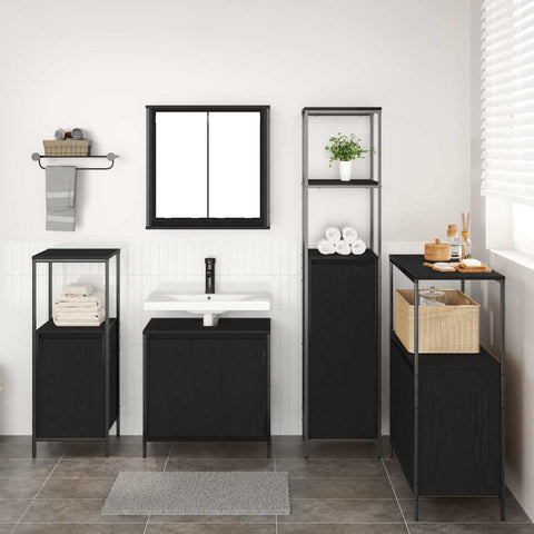 Bathroom Furniture Set with Shelf Wall-mounted 5 pcs Black oak 3328384