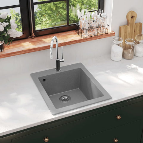 Overmount Kitchen Sink Single Basin Granite Grey 141673