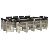 13 Piece Garden Dining Set with Cushions Light Grey Poly Rattan 3211043