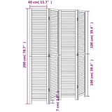 Room Divider 4 Panels Black Solid Wood Paulownia 358851