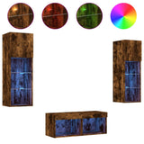 4 Piece TV Wall Cabinets with LED Lights Smoked Oak 3216580