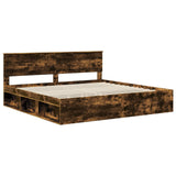 Bed Frame Smoked Oak 200 x 200 cm Solid Pine Wood 3410559
