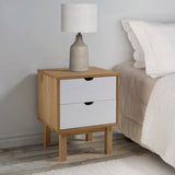 ZNTS Bedside Cabinet OTTA Brown&White 46x39.5x57cm Solid Wood Pine 348578