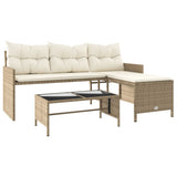 Garden Sofa with Table and Cushions L-Shaped Beige Poly Rattan 365575