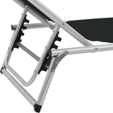 44333 Folding Sun Lounger with Roof Aluminium and Textilene Black