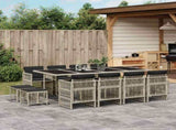 13 Piece Garden Dining Set with Cushions Light Grey Poly Rattan 3210983