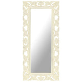 321643 Hand Carved Mirror White 110x50 cm Solid Mango Wood