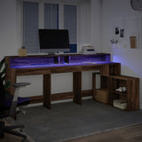 Desk with LED Lights Brown Oak 200x104x91 cm Engineered Wood 3309471