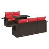 6 Piece Garden Sofa Set with Cushions Brown Poly Rattan Acacia 3326415