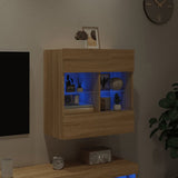 TV Wall Cabinet with LED Lights Sonoma Oak 58.5x30x60.5 cm 837094