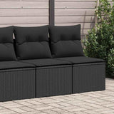 2 Piece Garden Sofa Set with Cushions Black Poly Rattan Acacia 3325241