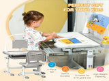Kids Study Desk and Chair Set w/ Adjustable Height, Storage, Drawer, Grey T3398P347707