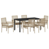 Garden Dining Set with Cushion 7 pcs Beige Poly Rattan 3379895