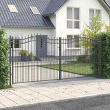 Fence Gate with Spear Top with Lock Grey 404 x 175 cm Steel 42009051