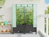 Garden Planter with Greenhouse Cover&Wheels 2 pcs Black PP 3422980