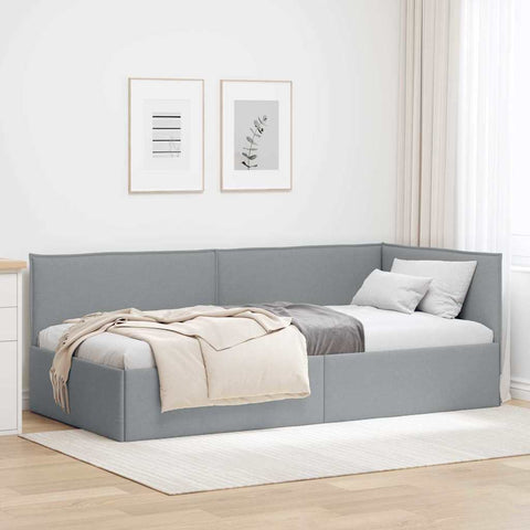 Corner Bed Frame with Headboard Light grey 90 x 200 cm Fabric 42016463