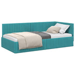 Corner Bed Frame with Headboard Turquoise 100 x 200 cm Velvet 42016284