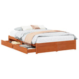 Bed Frame with Drawer Wax Brown 140 x 200 cm Solid Pine Wood 3422703