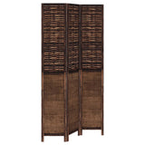 Room Divider 3 Panels Dark Brown Solid Wood Paulownia 358704
