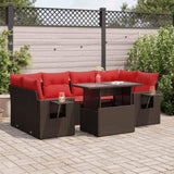 7 Piece Garden Sofa Set with Cushions Brown Poly Rattan Acacia 3326435