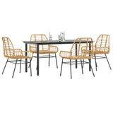 5 Piece Garden Dining Set Brown Poly Rattan Glass 3334544
