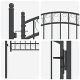 Fence Gate with Lock Grey 125 x 100 cm Powder-coated steel 42008973