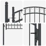 Fence Gate EMMEN 125 x 100 cm Powder-coated steel Grey Lockable 42008973
