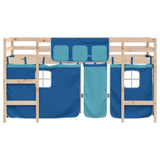 Kids' Loft Bed with Curtains without Mattress Blue 80x200cm 3206956